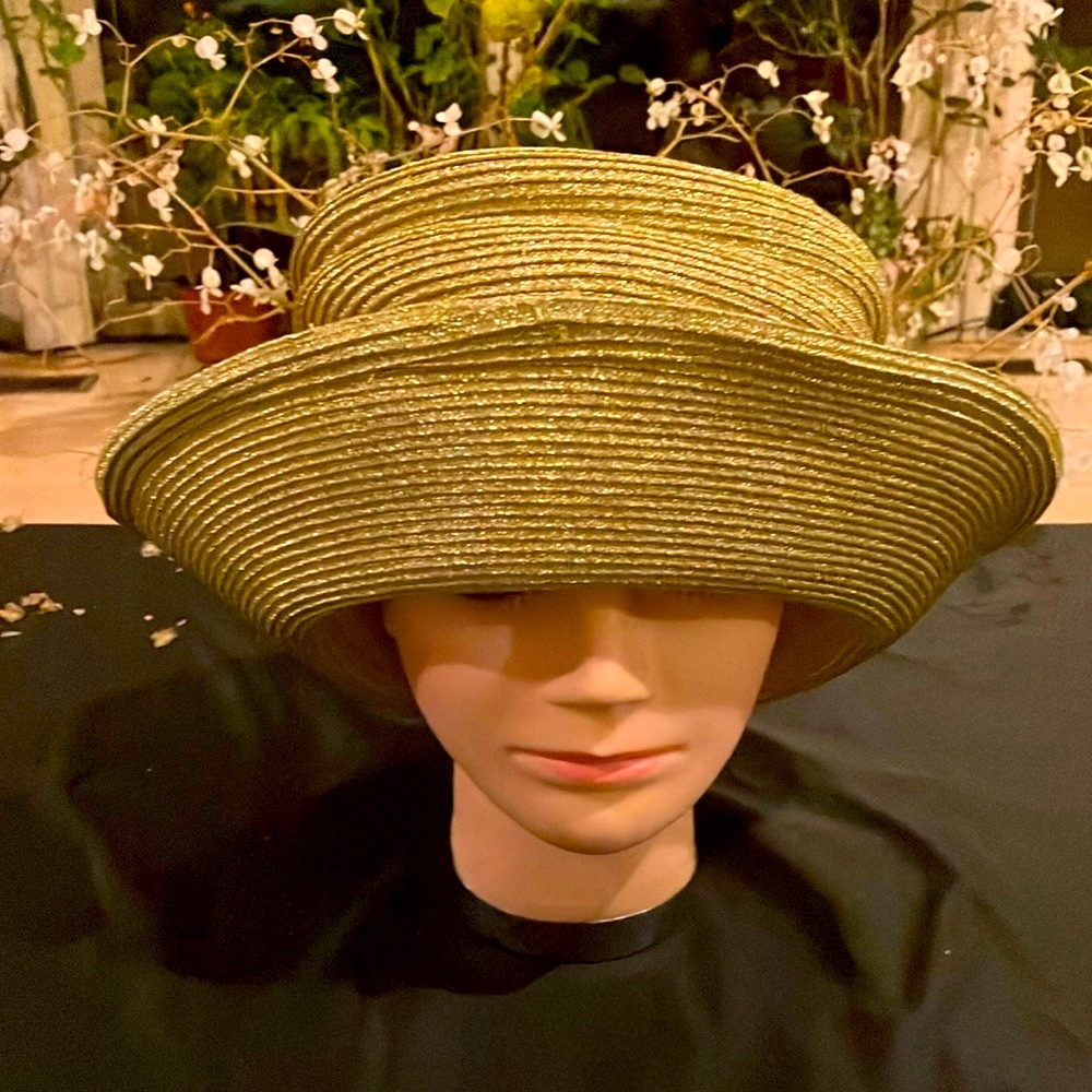 Gold Wide Brim Hat with Ribbed Texture
